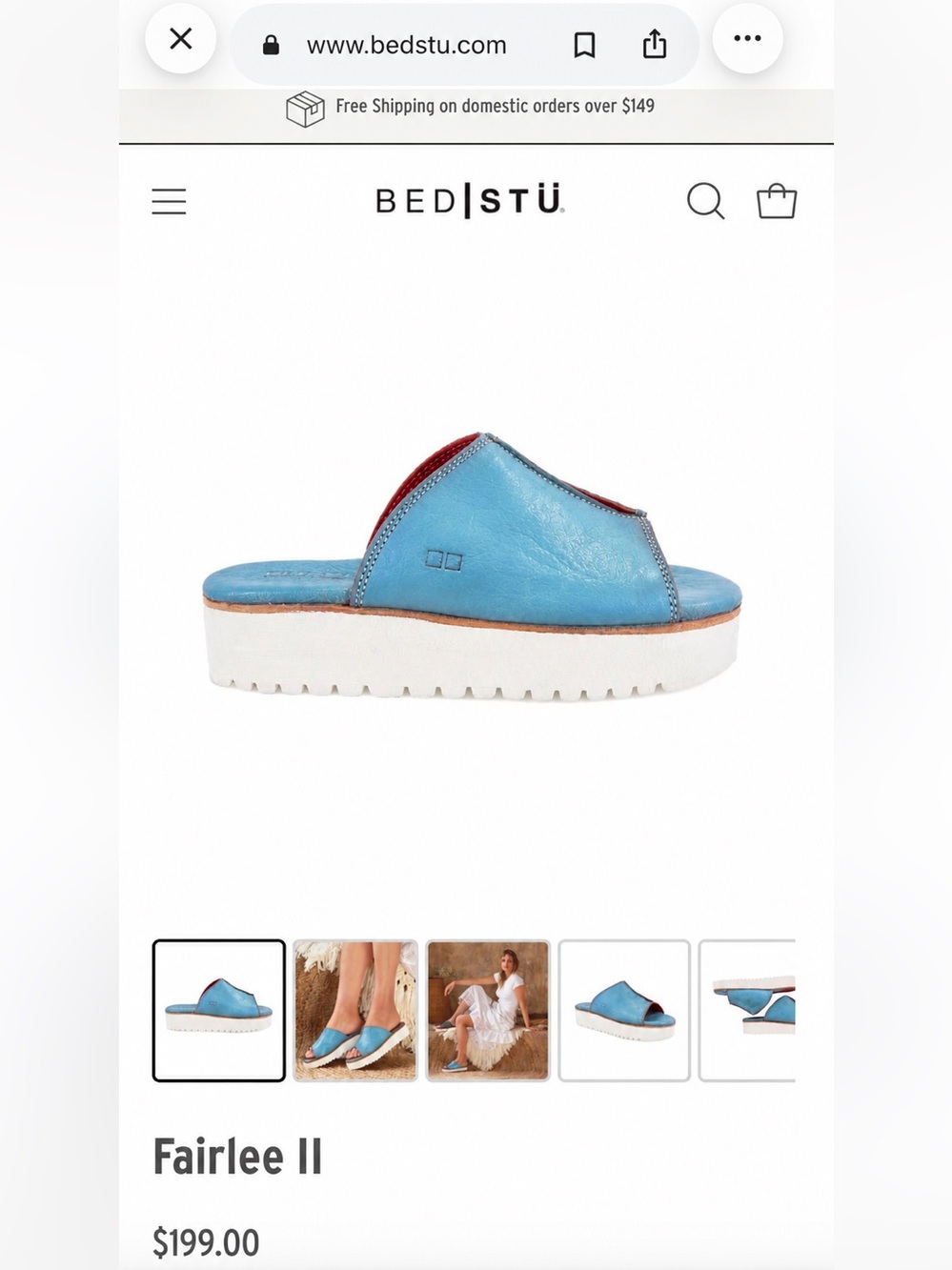 BED|STÜ Fairlee II Platform Slide Sandals Blue Leather Size 9.5